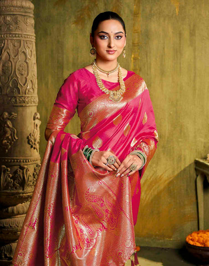 Pink Silk Woven Banarasi Saree