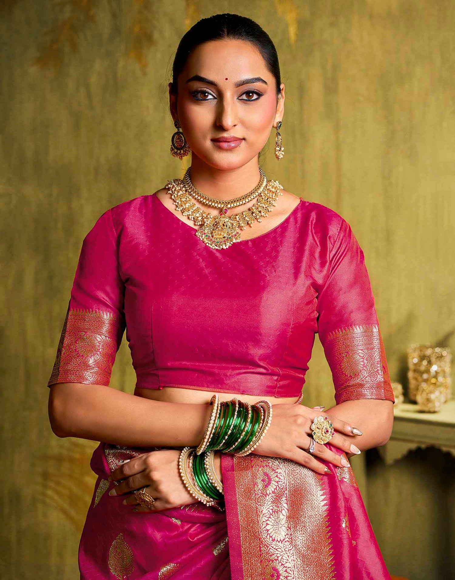 Pink Silk Woven Banarasi Saree
