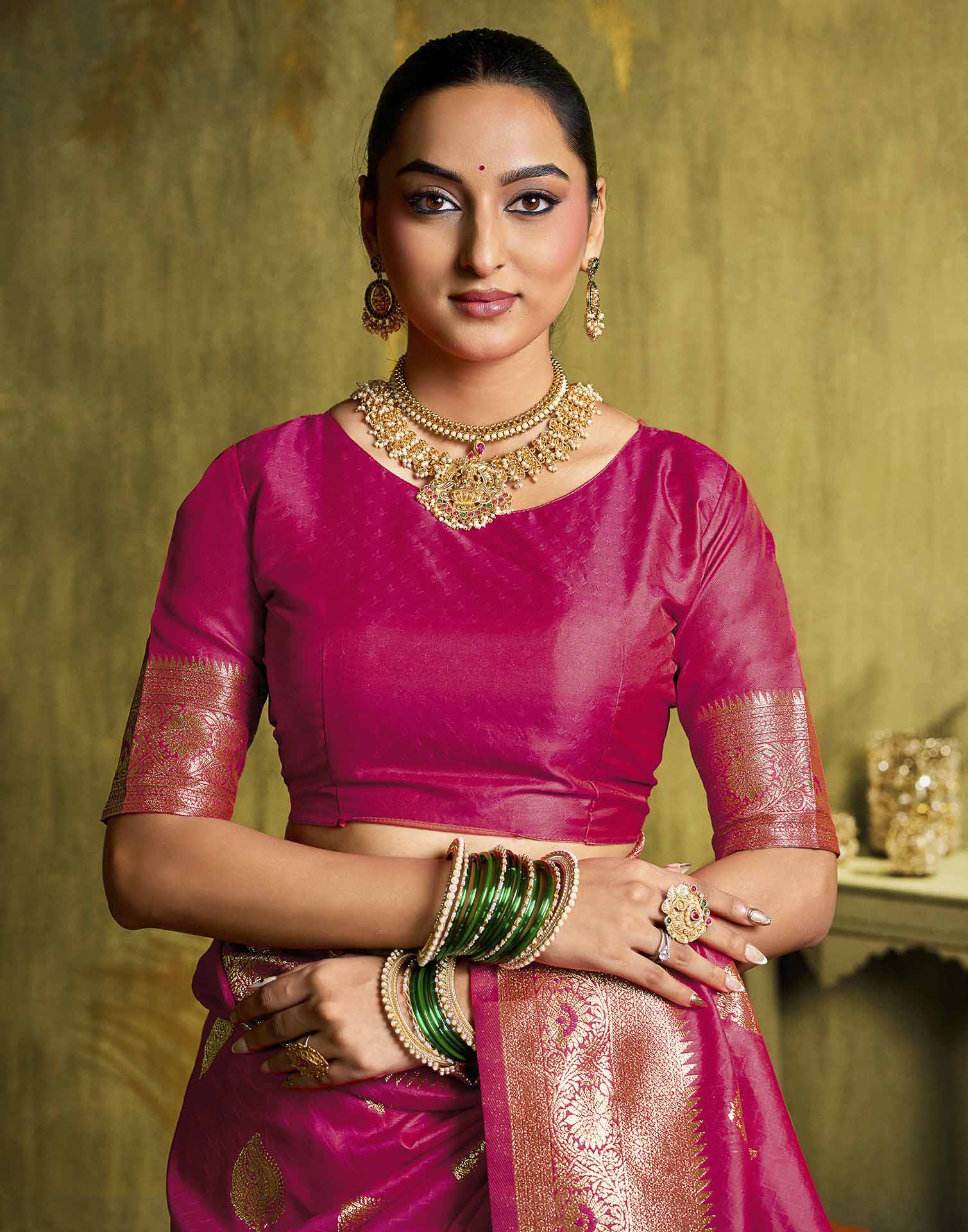 Pink Silk Woven Banarasi Saree