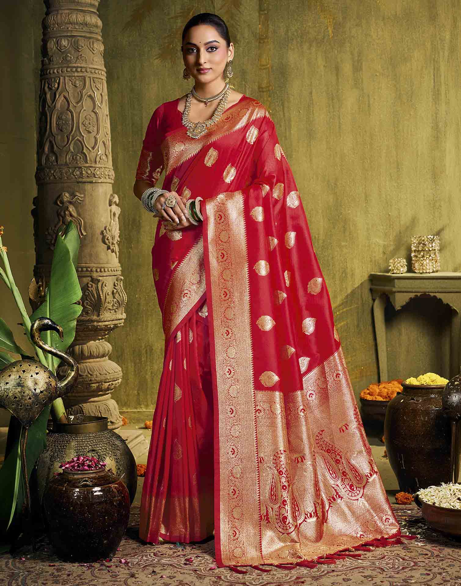 Red Silk Woven Banarasi Saree