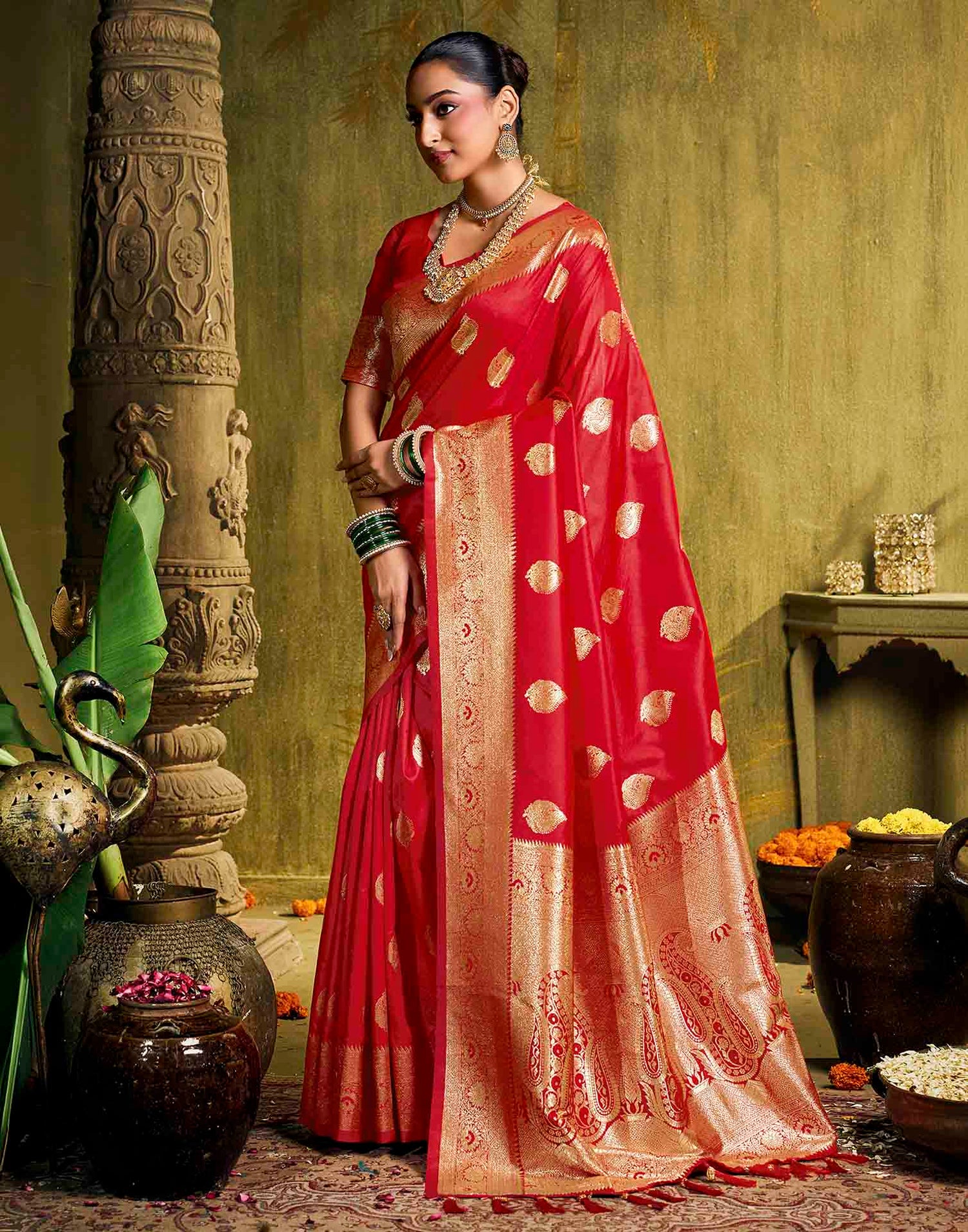 Red Silk Woven Banarasi Saree