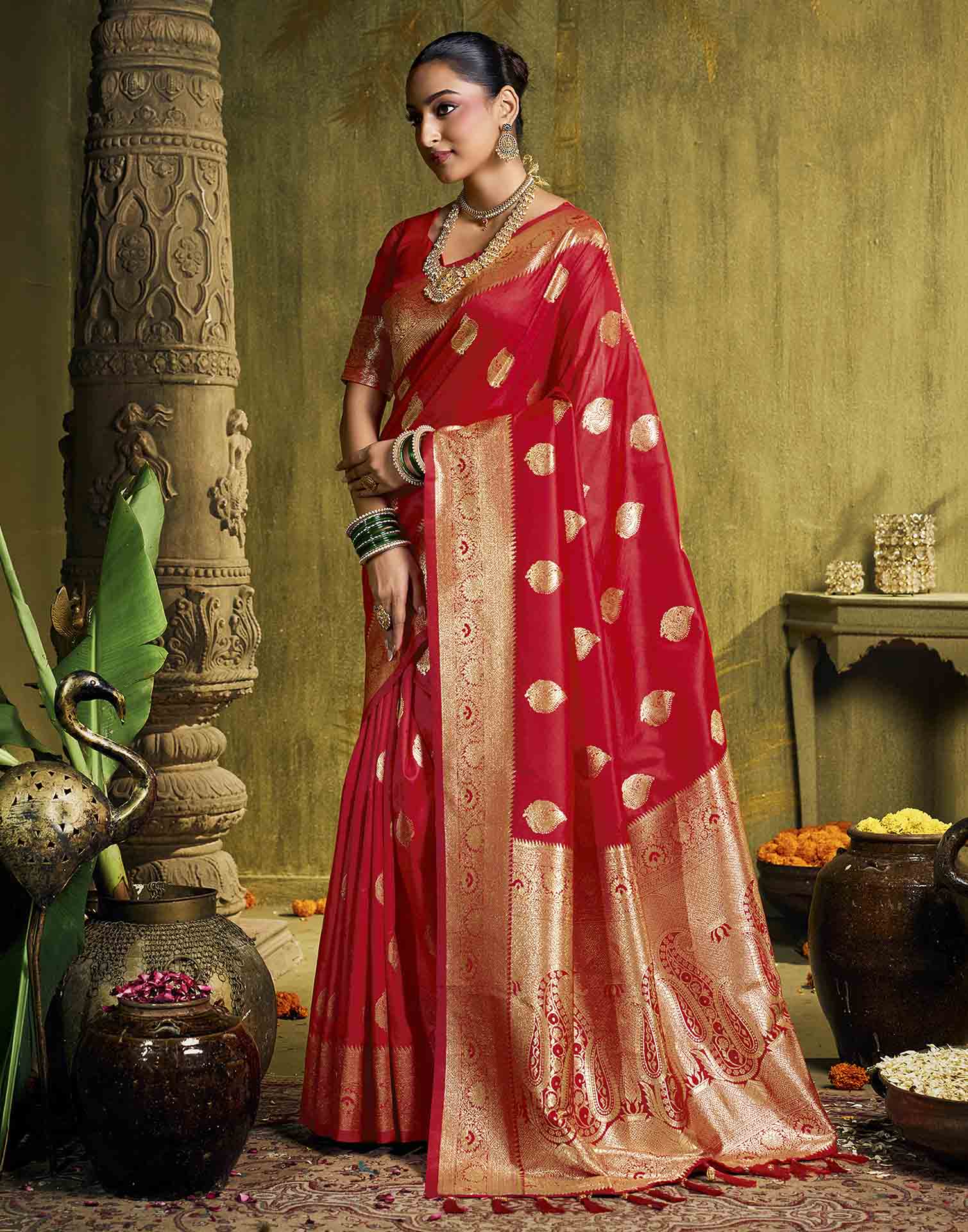 Red Silk Woven Banarasi Saree