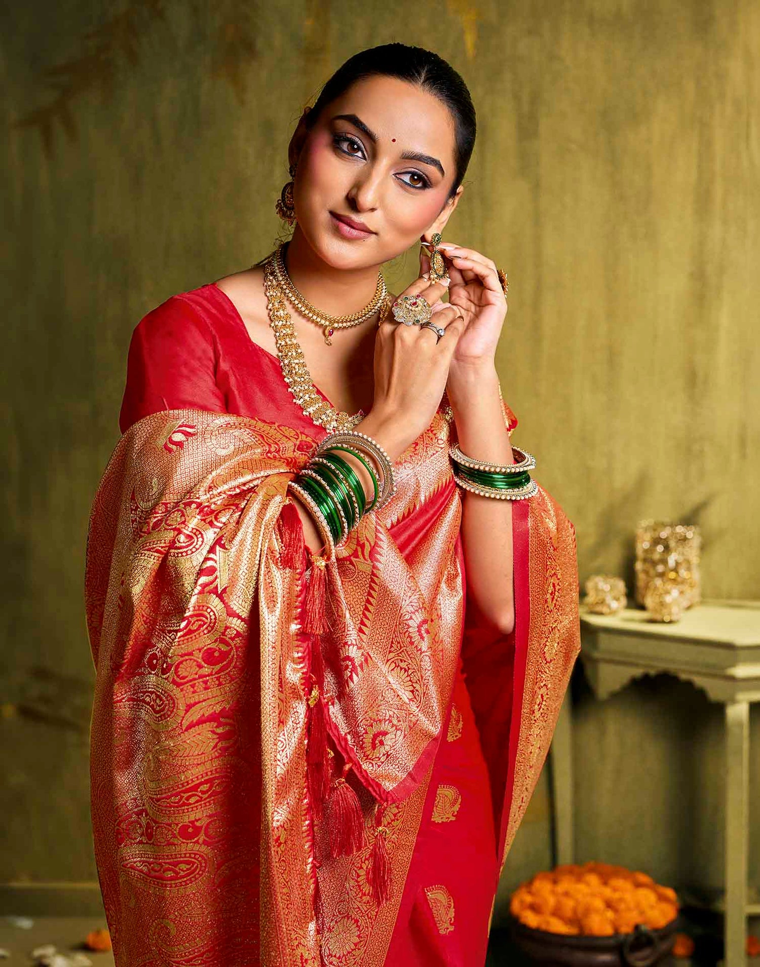 Red Silk Woven Banarasi Saree
