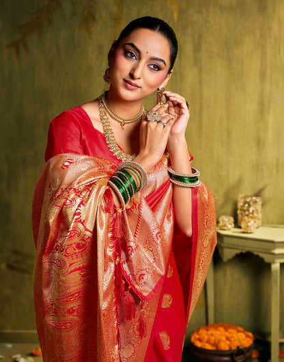 Red Silk Woven Banarasi Saree