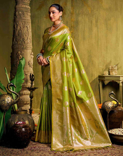 Parrot Green Silk Woven Banarasi Saree