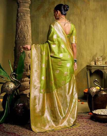 Parrot Green Silk Woven Banarasi Saree