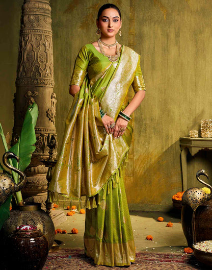 Parrot Green Silk Woven Banarasi Saree