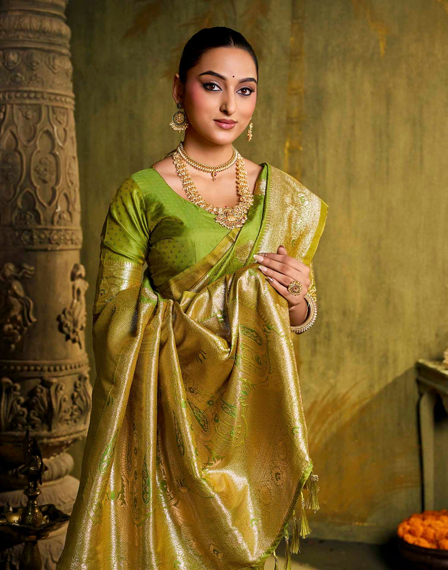 Parrot Green Silk Woven Banarasi Saree