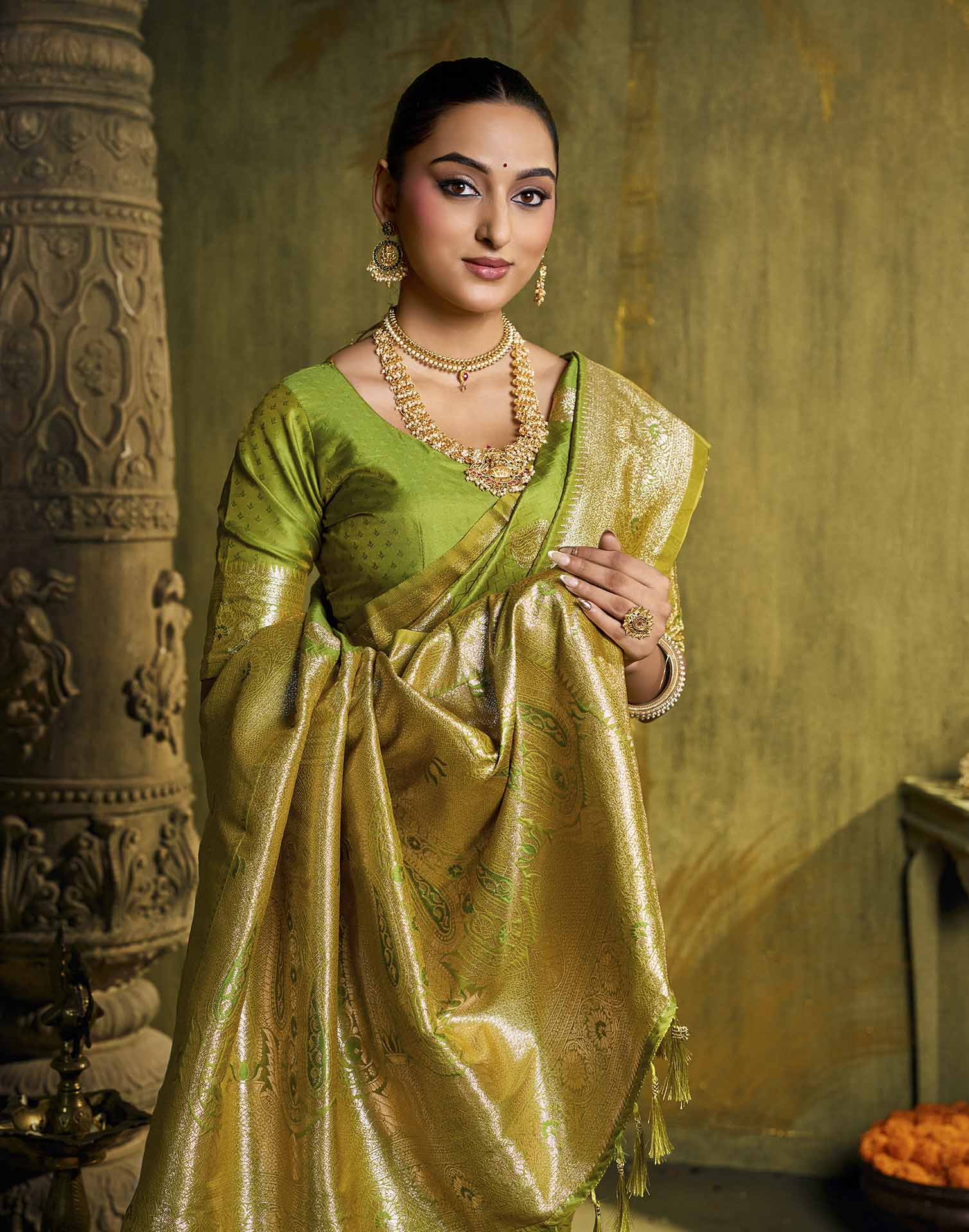 Parrot Green Silk Woven Banarasi Saree