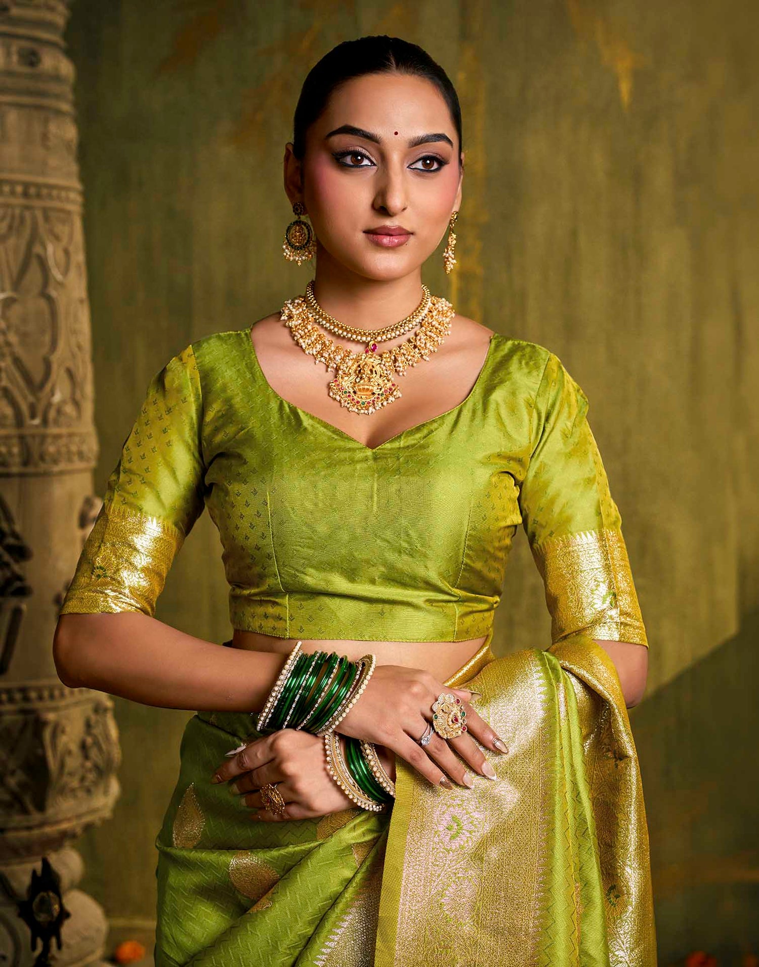Parrot Green Silk Woven Banarasi Saree