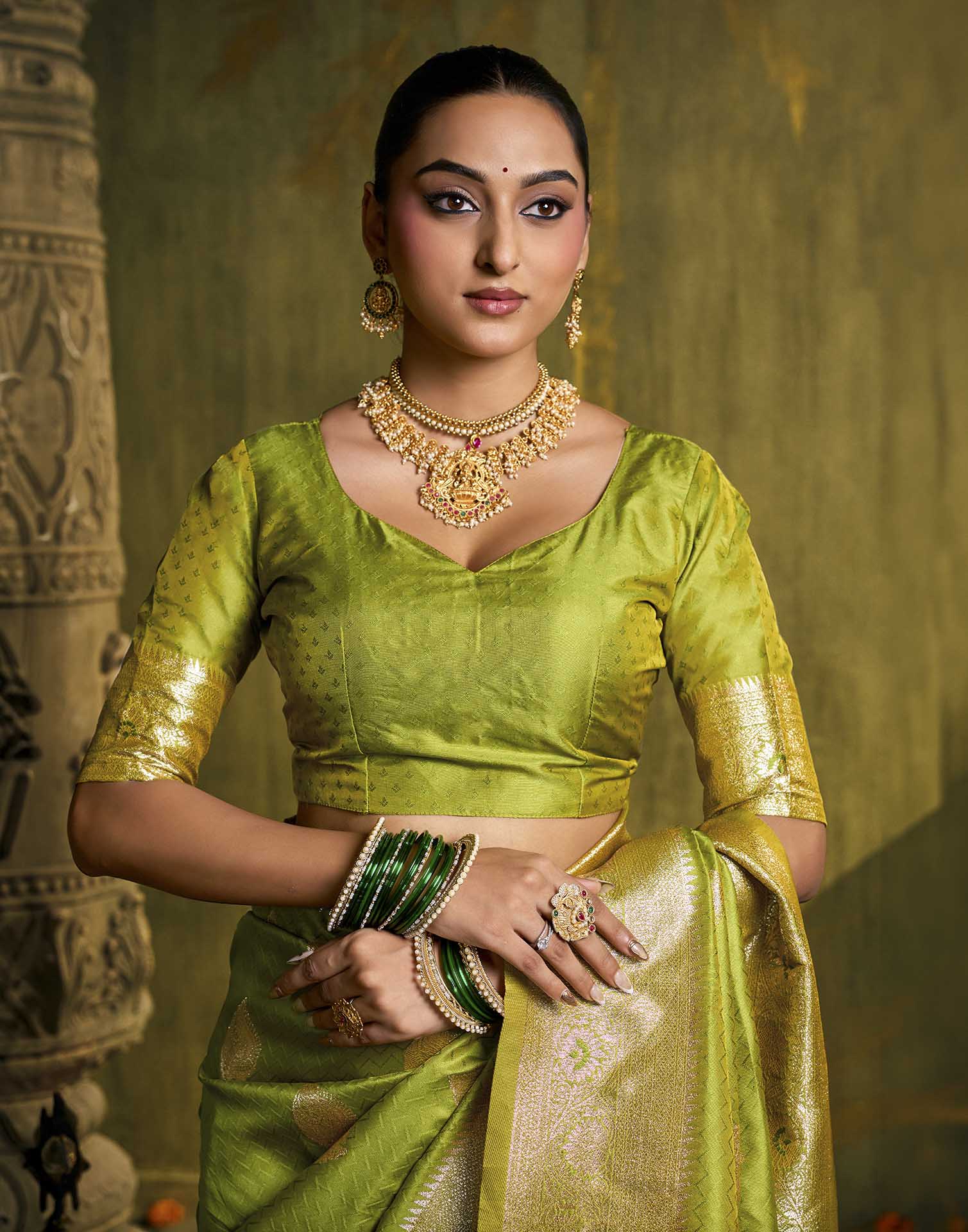 Parrot Green Silk Woven Banarasi Saree