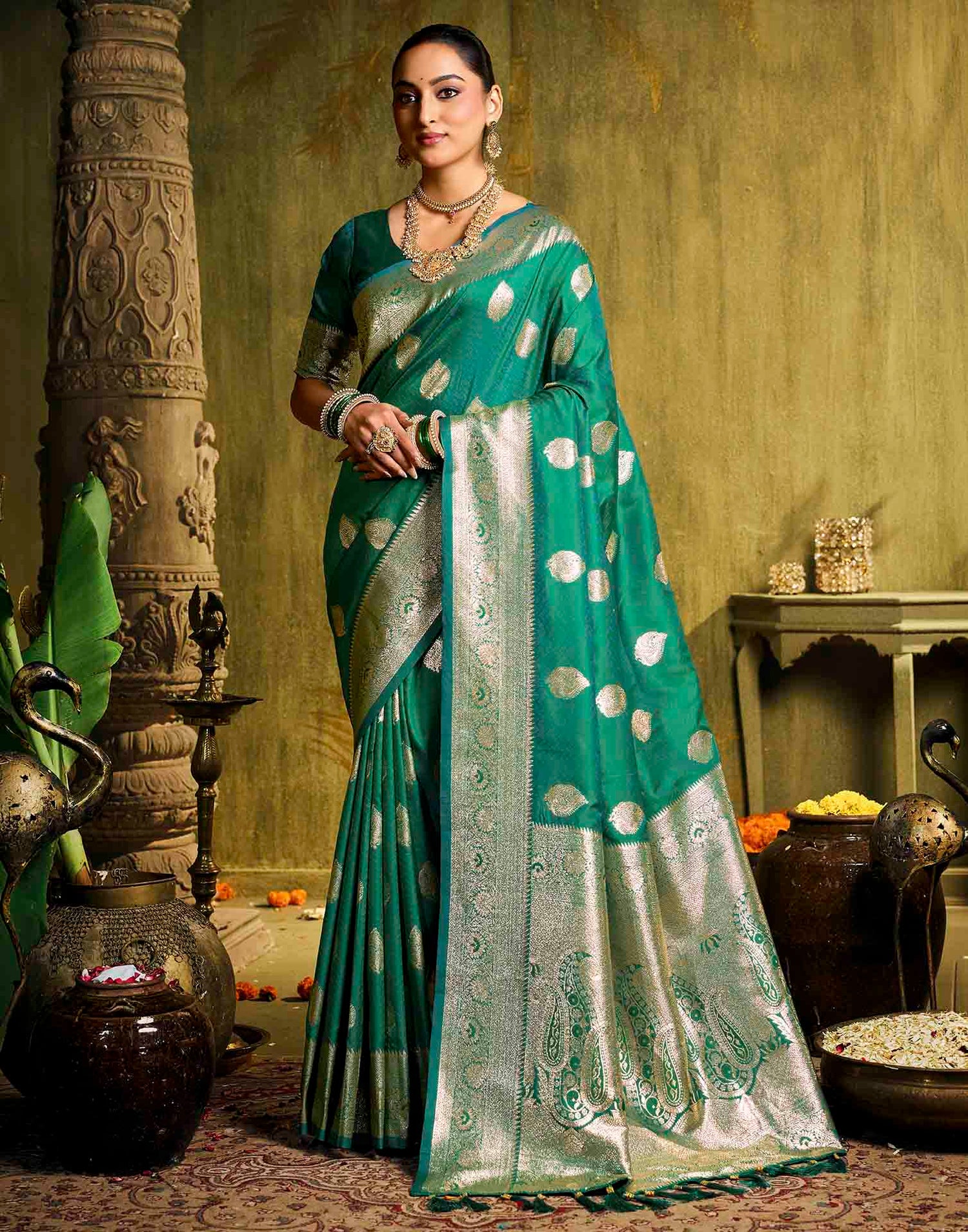 Turqouise Silk Woven Banarasi Saree