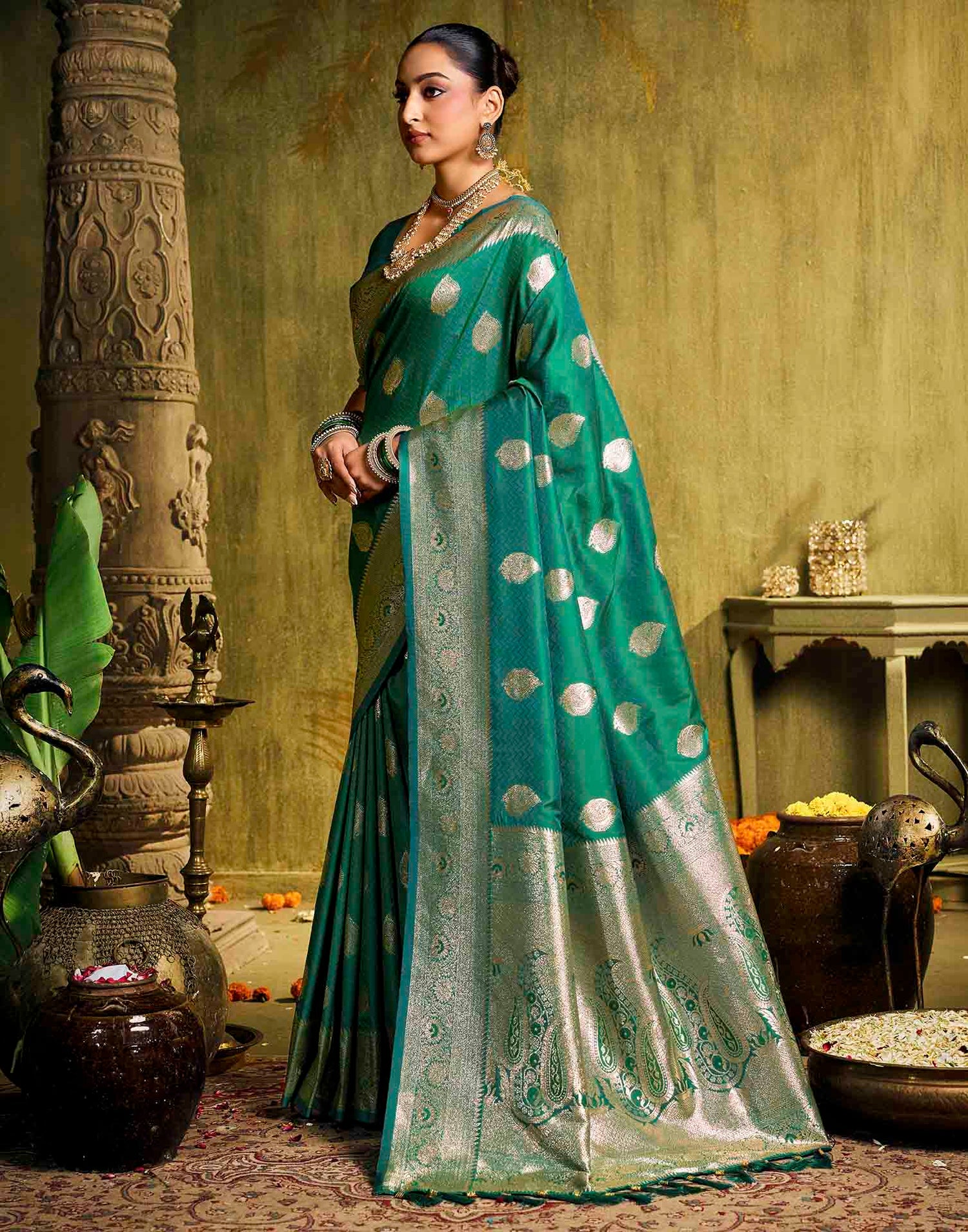 Turqouise Silk Woven Banarasi Saree