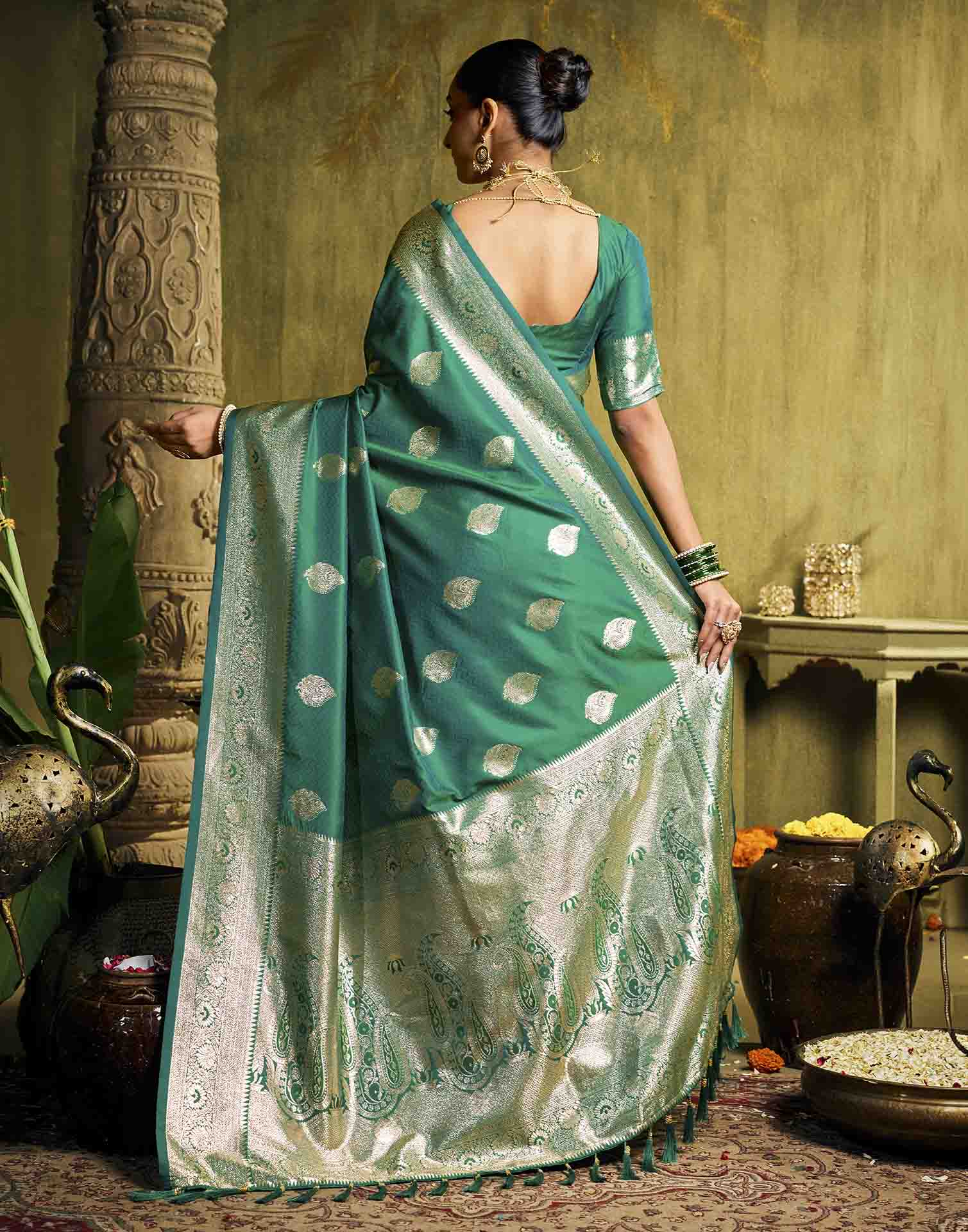 Turqouise Silk Woven Banarasi Saree