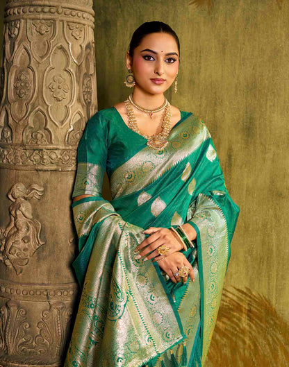 Turqouise Silk Woven Banarasi Saree