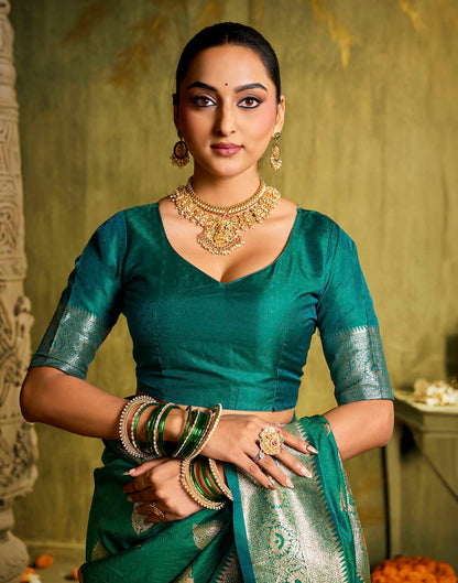 Turqouise Silk Woven Banarasi Saree