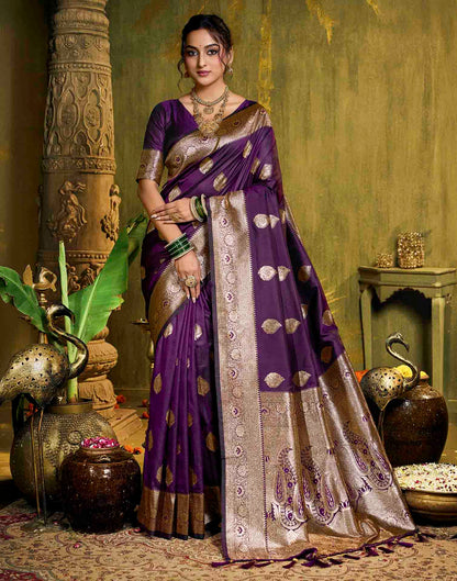 Purple Silk Woven Banarasi Saree