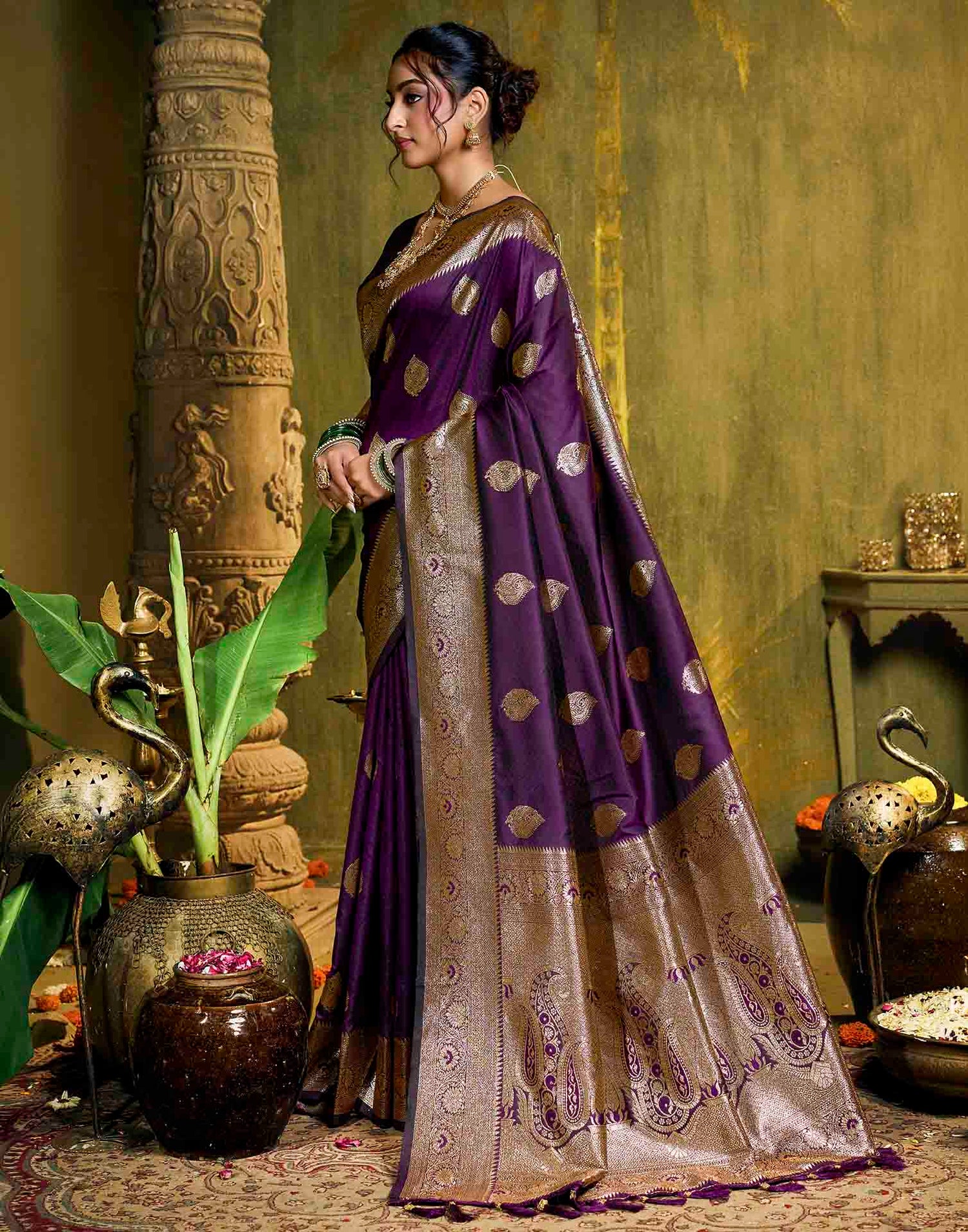 Purple Silk Woven Banarasi Saree