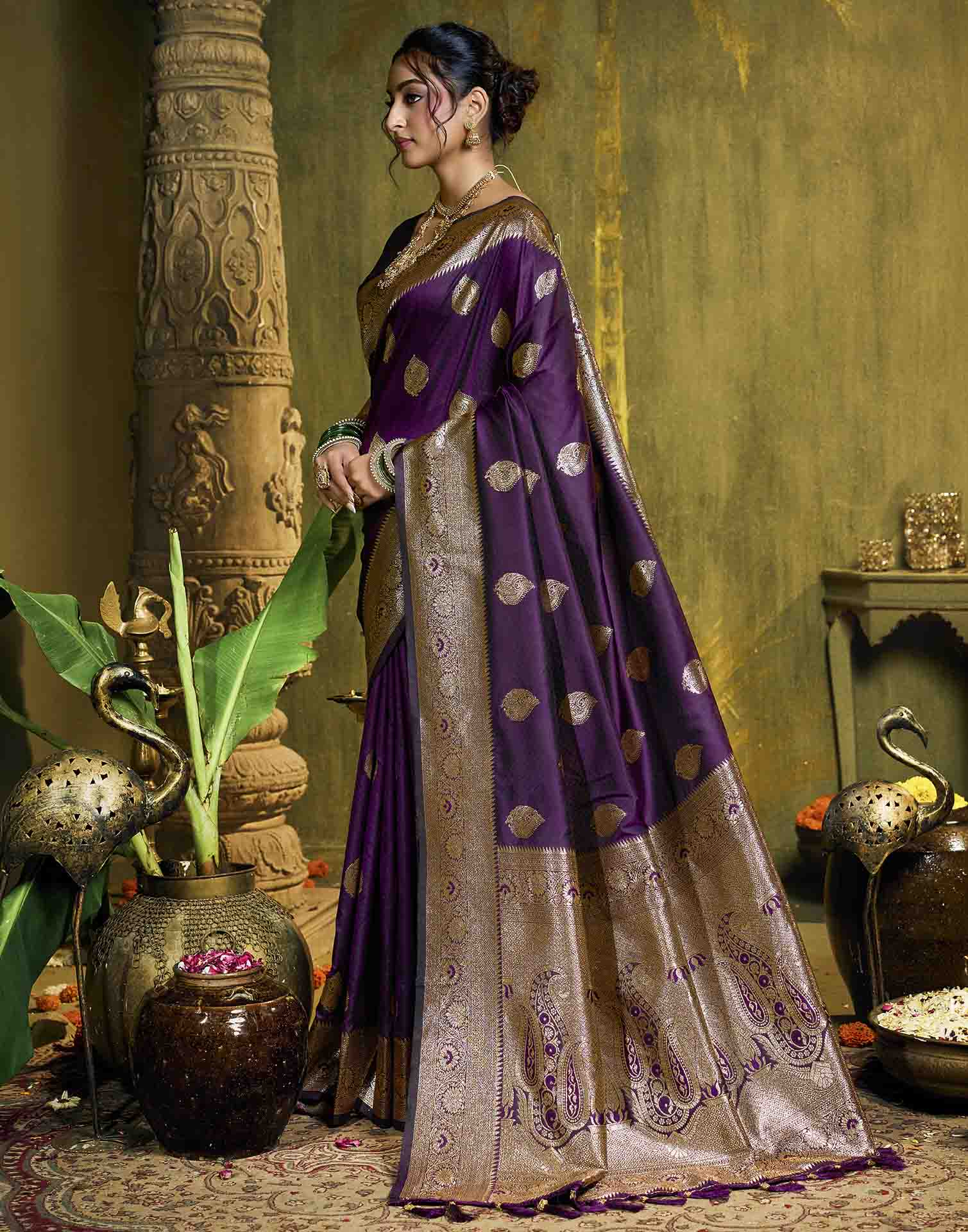 Purple Silk Woven Banarasi Saree