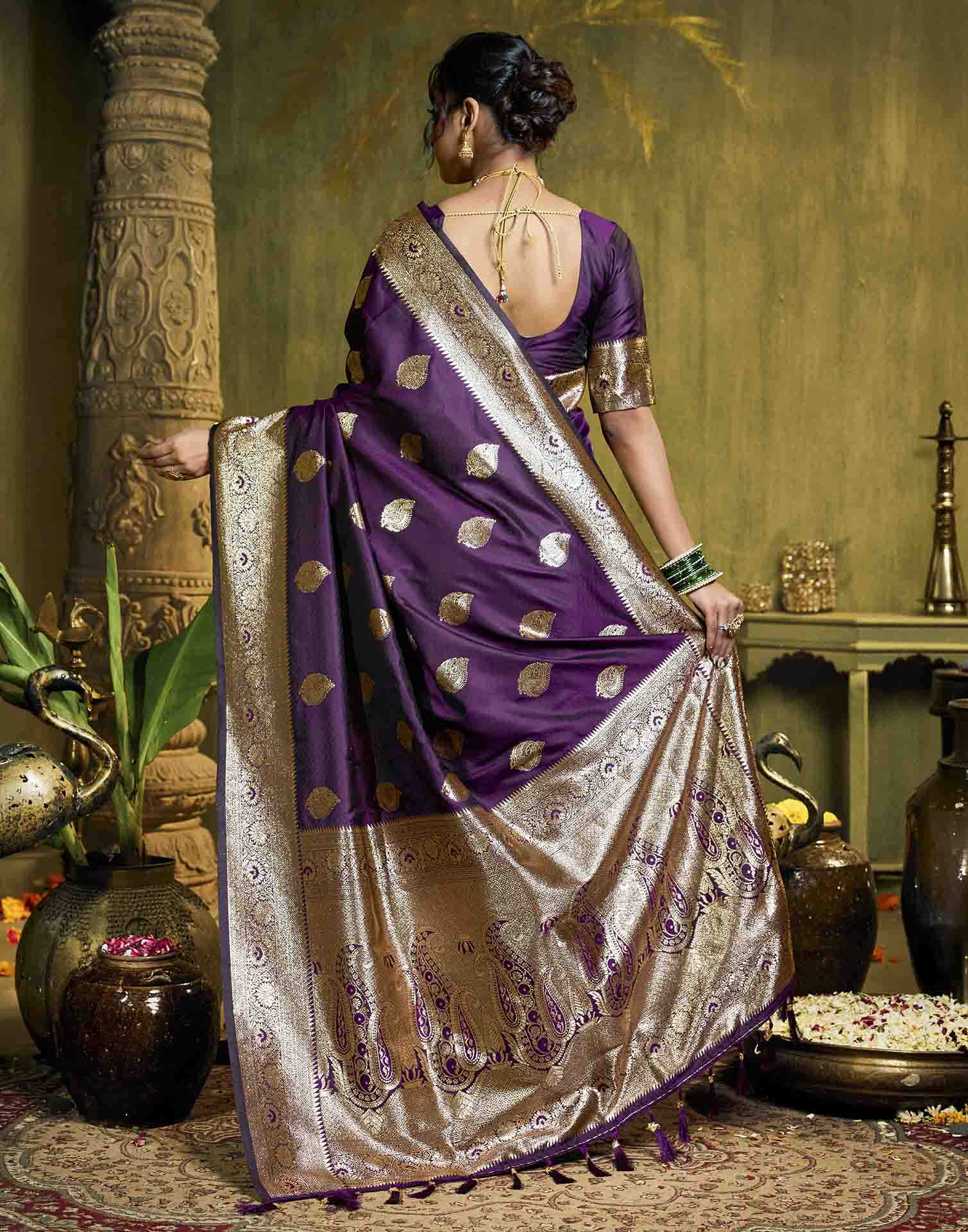 Purple Silk Woven Banarasi Saree