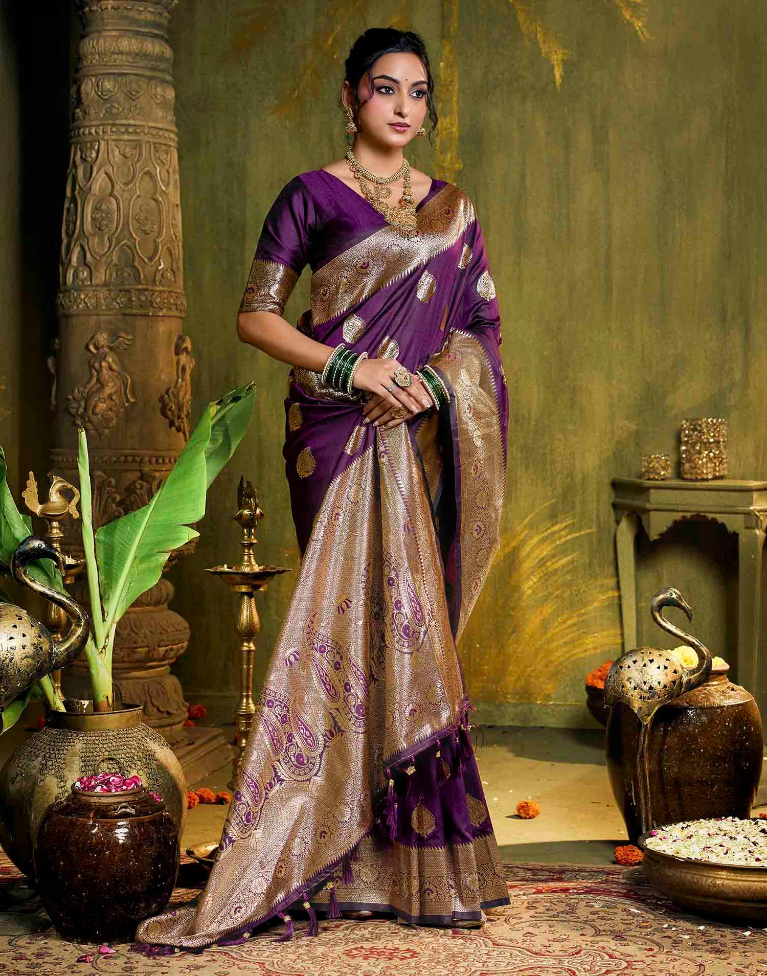 Purple Silk Woven Banarasi Saree