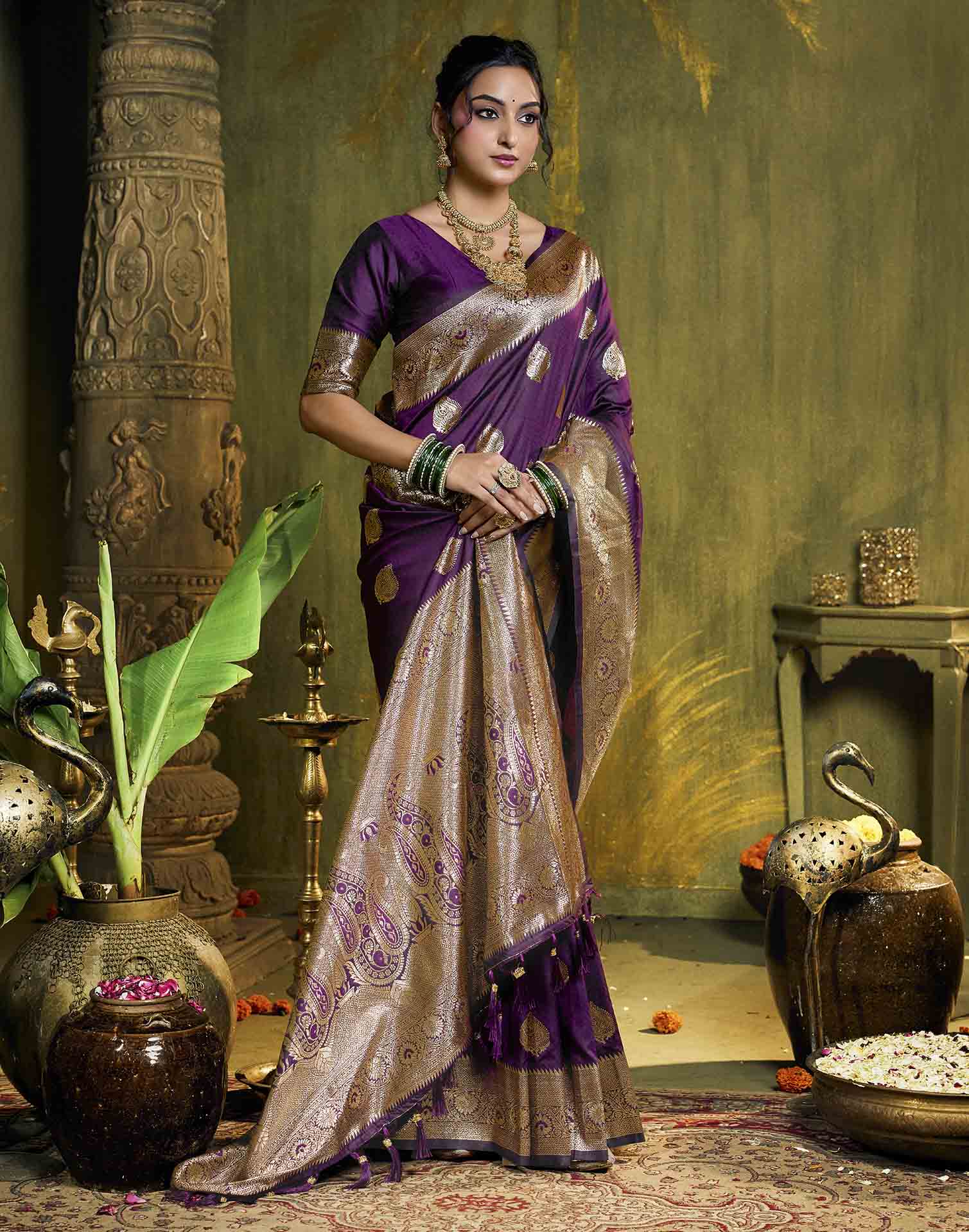 Purple Silk Woven Banarasi Saree