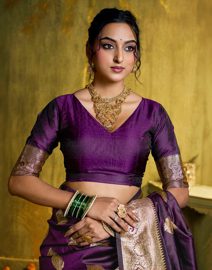 Purple Silk Woven Banarasi Saree
