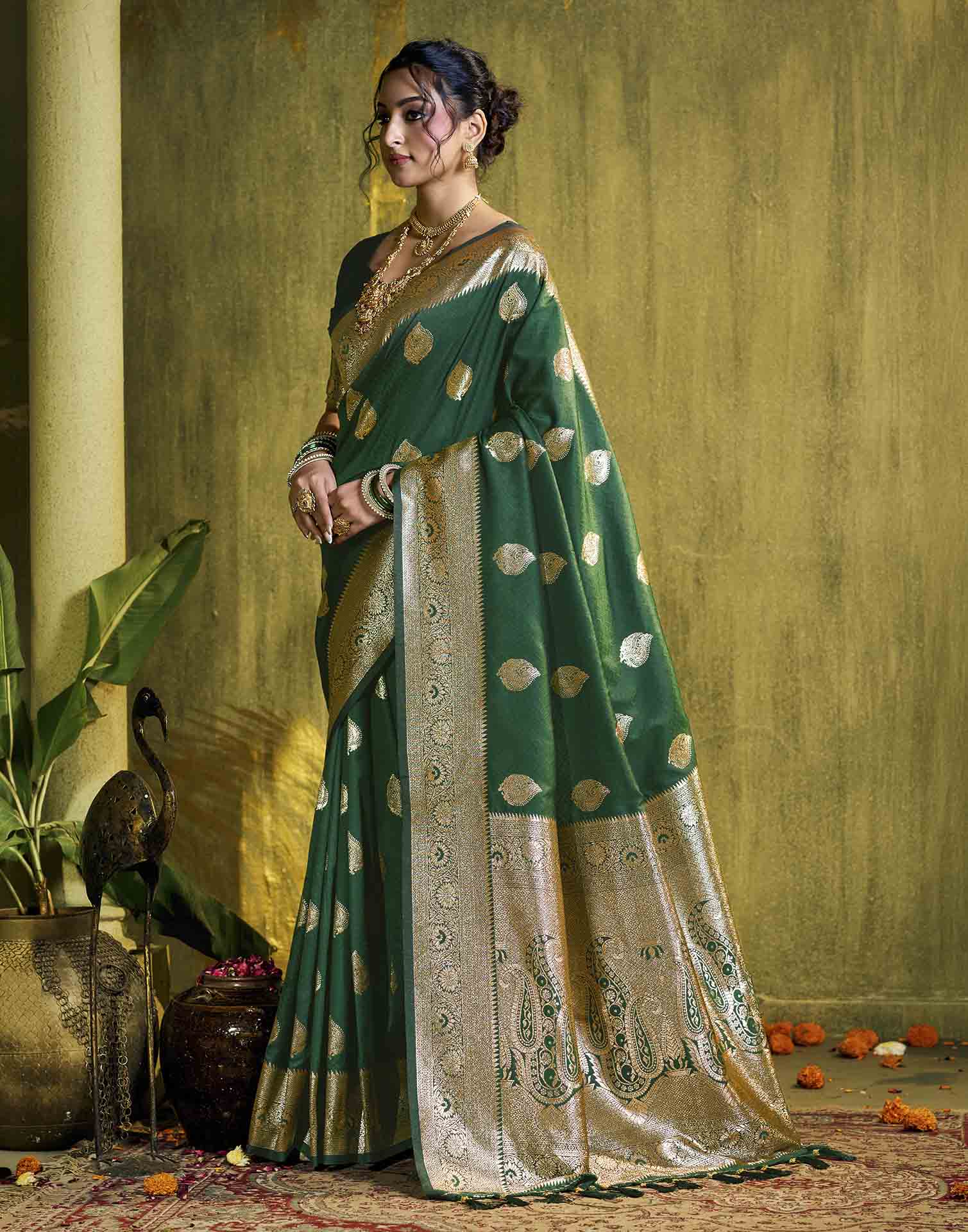 Dark Green Silk Woven Banarasi Saree