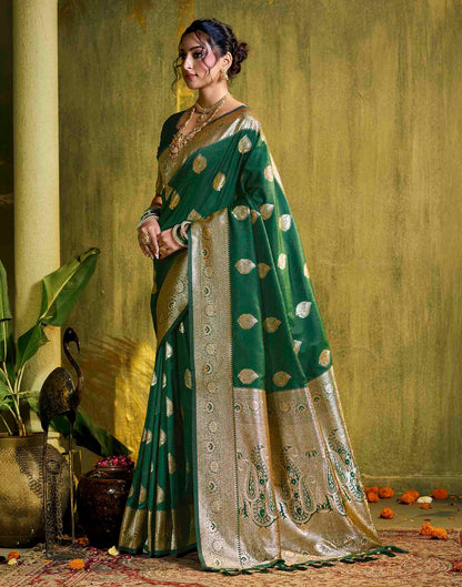 Dark Green Silk Woven Banarasi Saree