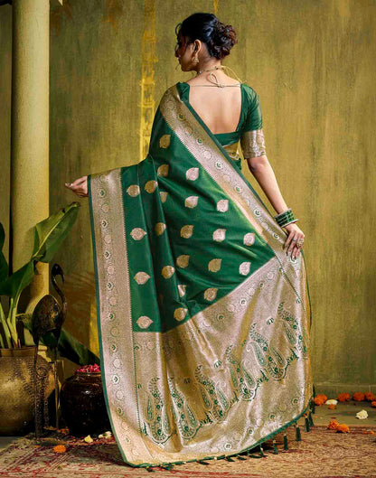 Dark Green Silk Woven Banarasi Saree