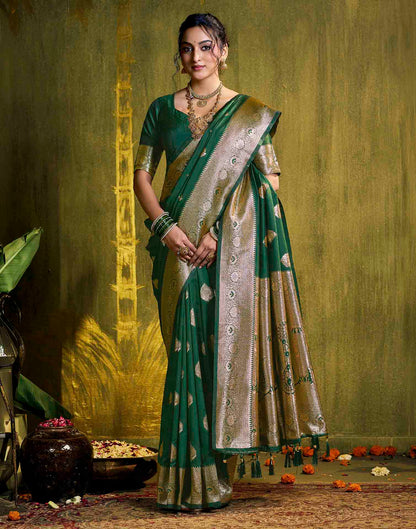 Dark Green Silk Woven Banarasi Saree