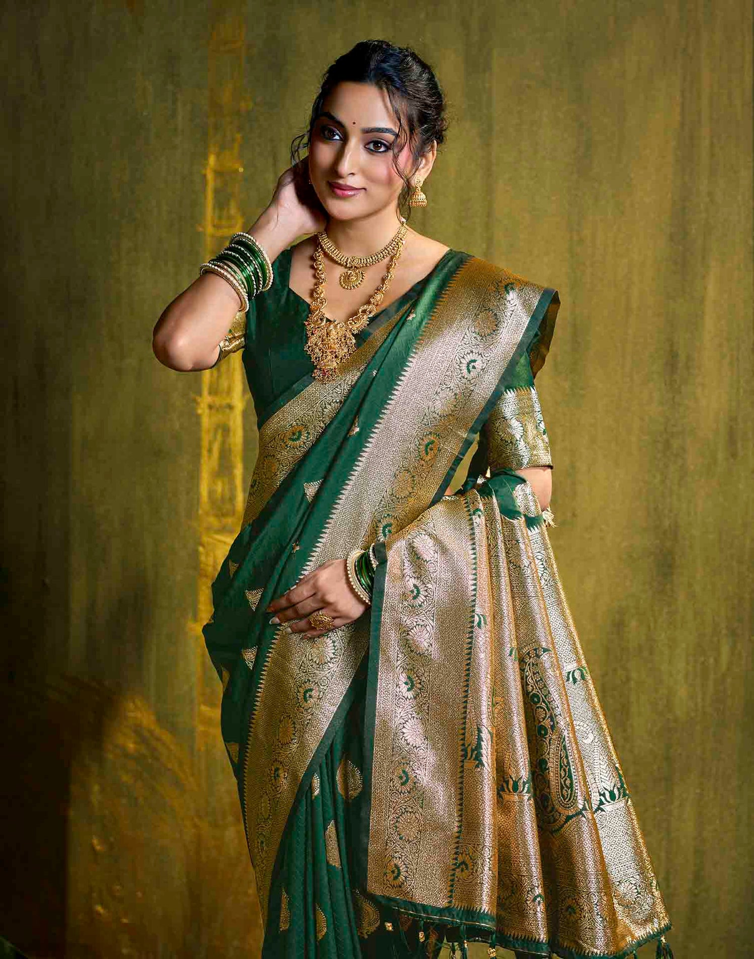 Dark Green Silk Woven Banarasi Saree