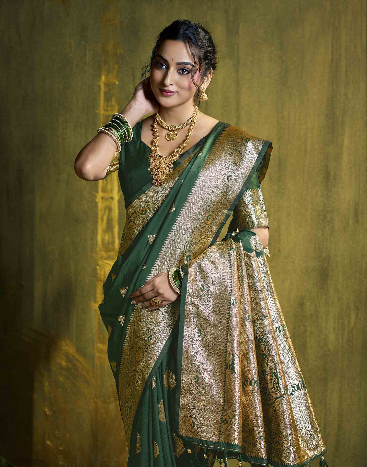 Dark Green Silk Woven Banarasi Saree