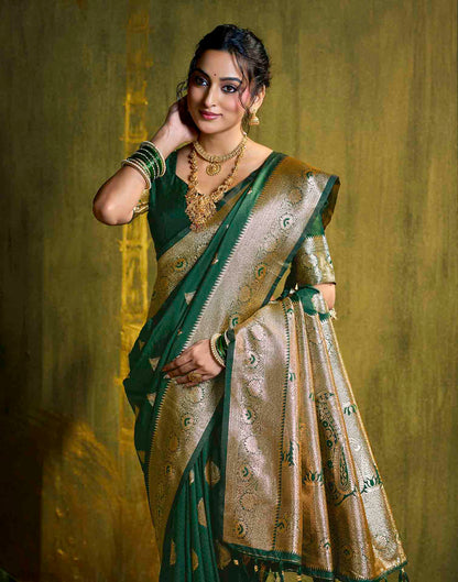 Dark Green Silk Woven Banarasi Saree