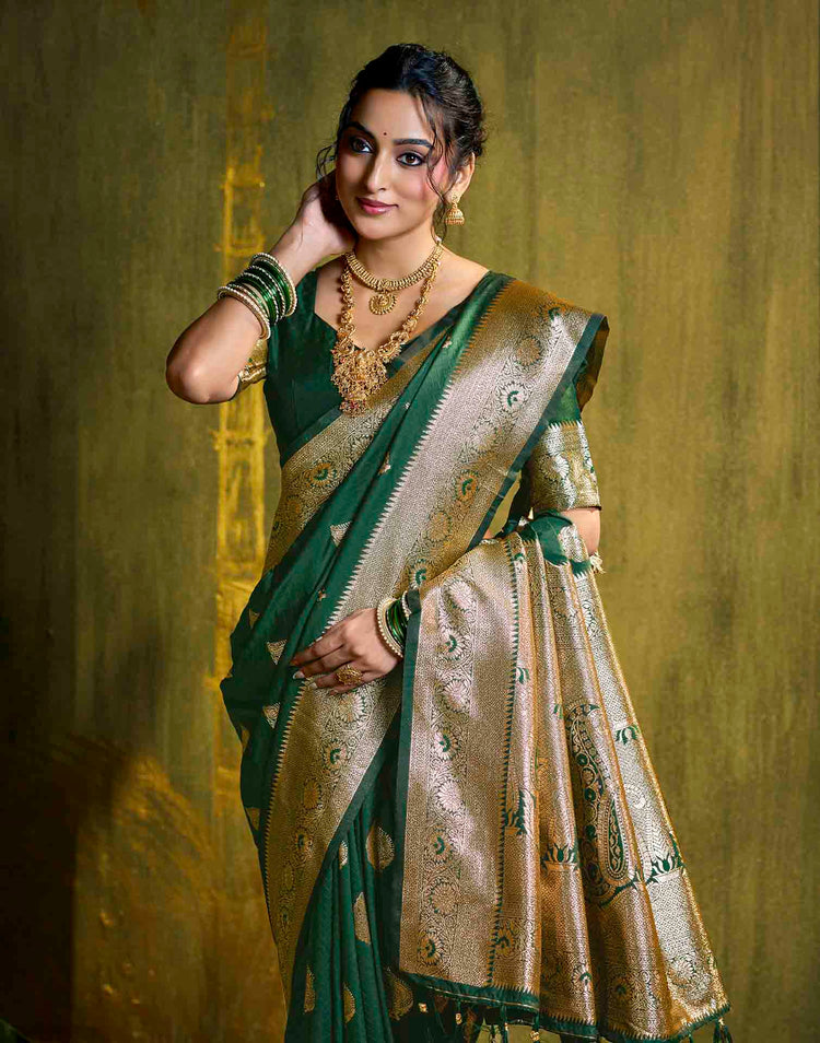 Dark Green Silk Woven Banarasi Saree