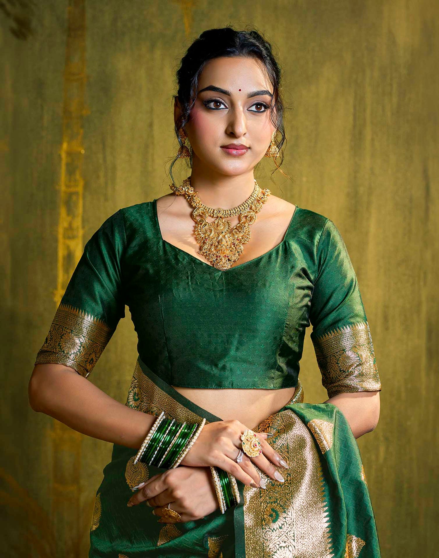 Dark Green Silk Woven Banarasi Saree