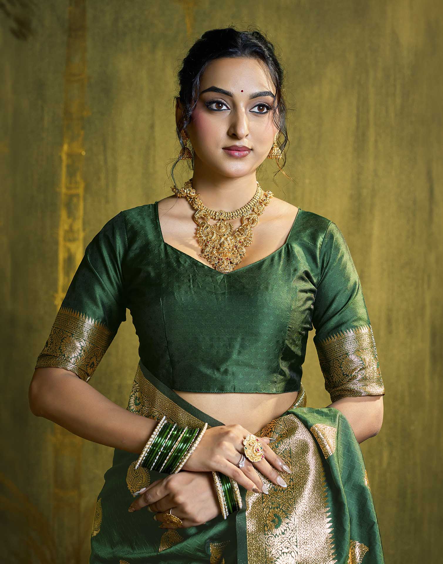 Dark Green Silk Woven Banarasi Saree