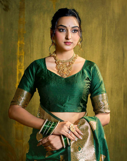 Dark Green Silk Woven Banarasi Saree