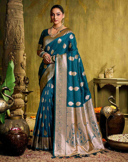 Dark Blue Silk Woven Banarasi Saree