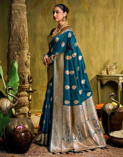 Dark Blue Silk Woven Banarasi Saree