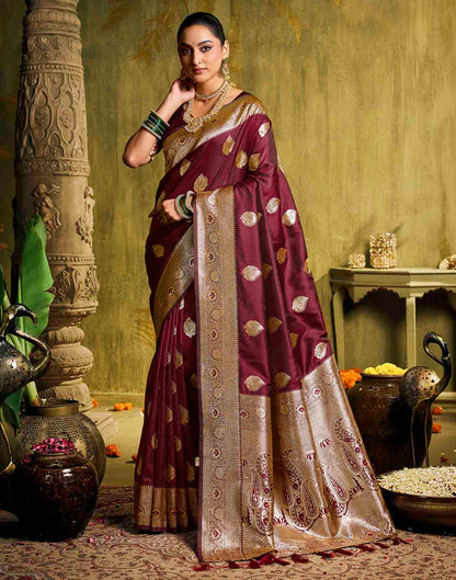 Maroon Silk Woven Banarasi Saree