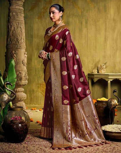 Maroon Silk Woven Banarasi Saree