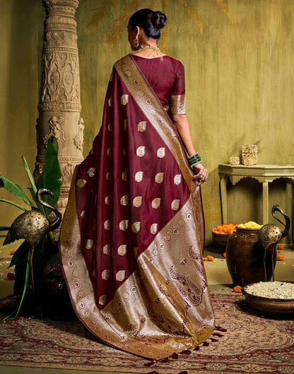 Maroon Silk Woven Banarasi Saree