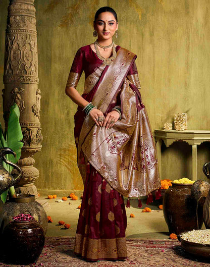 Maroon Silk Woven Banarasi Saree