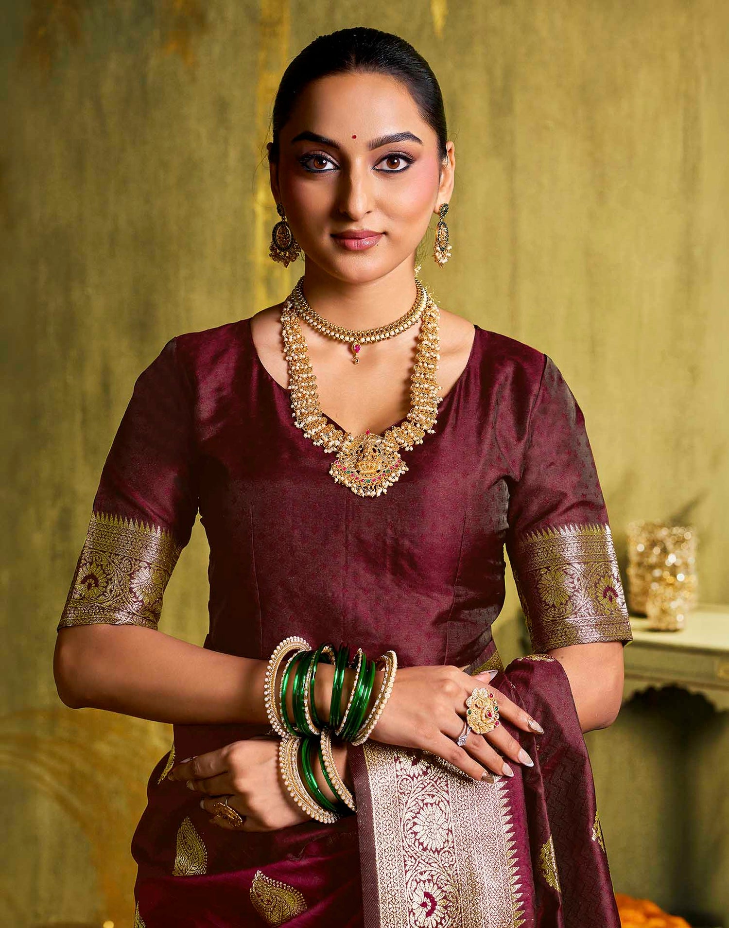 Maroon Silk Woven Banarasi Saree