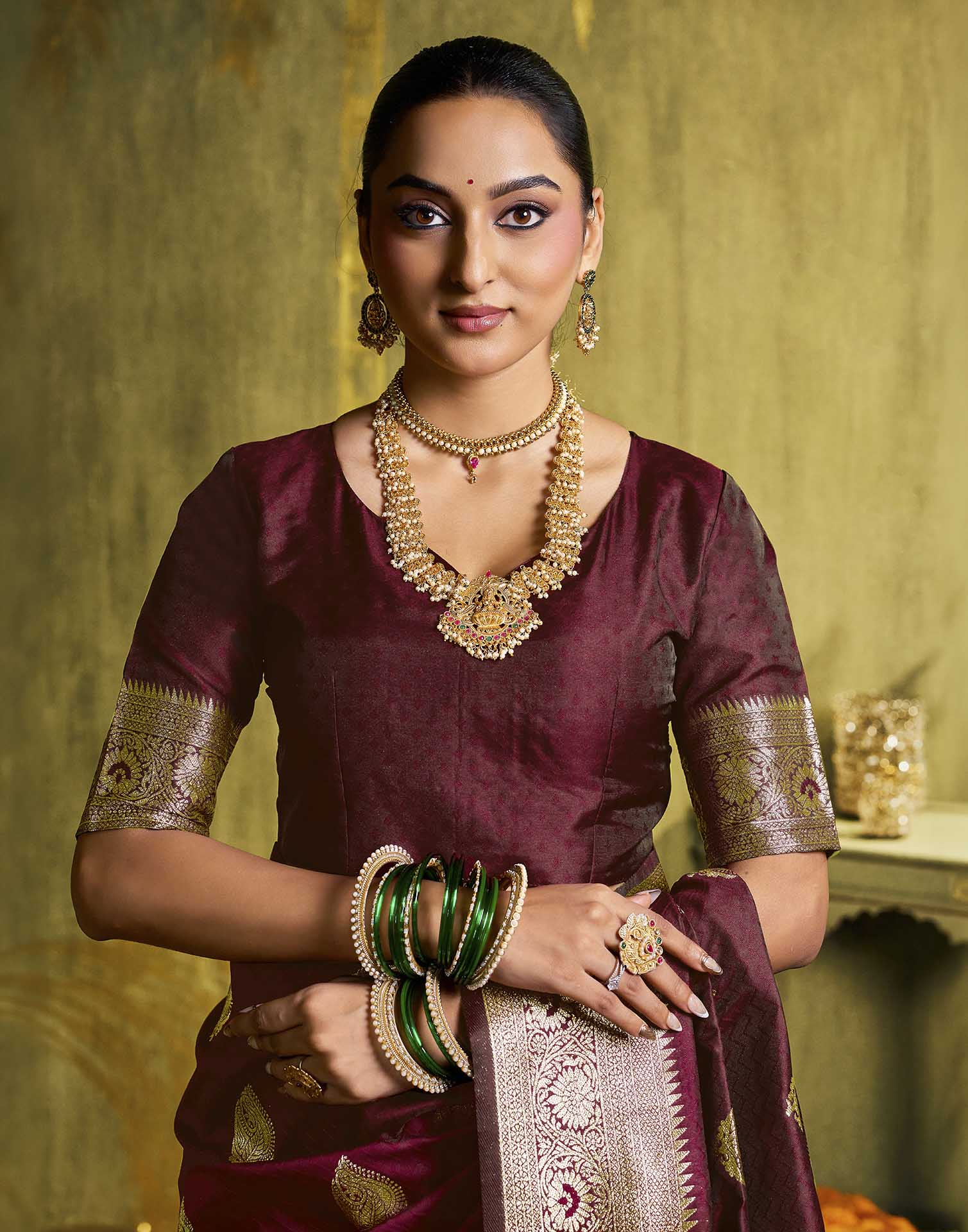 Maroon Silk Woven Banarasi Saree