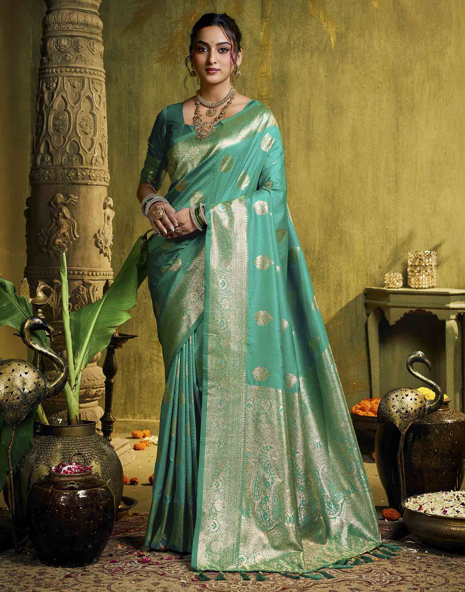 Rama Blue Silk Woven Banarasi Saree