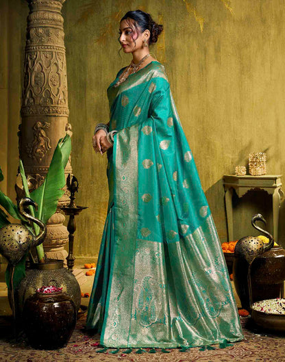 Rama Blue Silk Woven Banarasi Saree