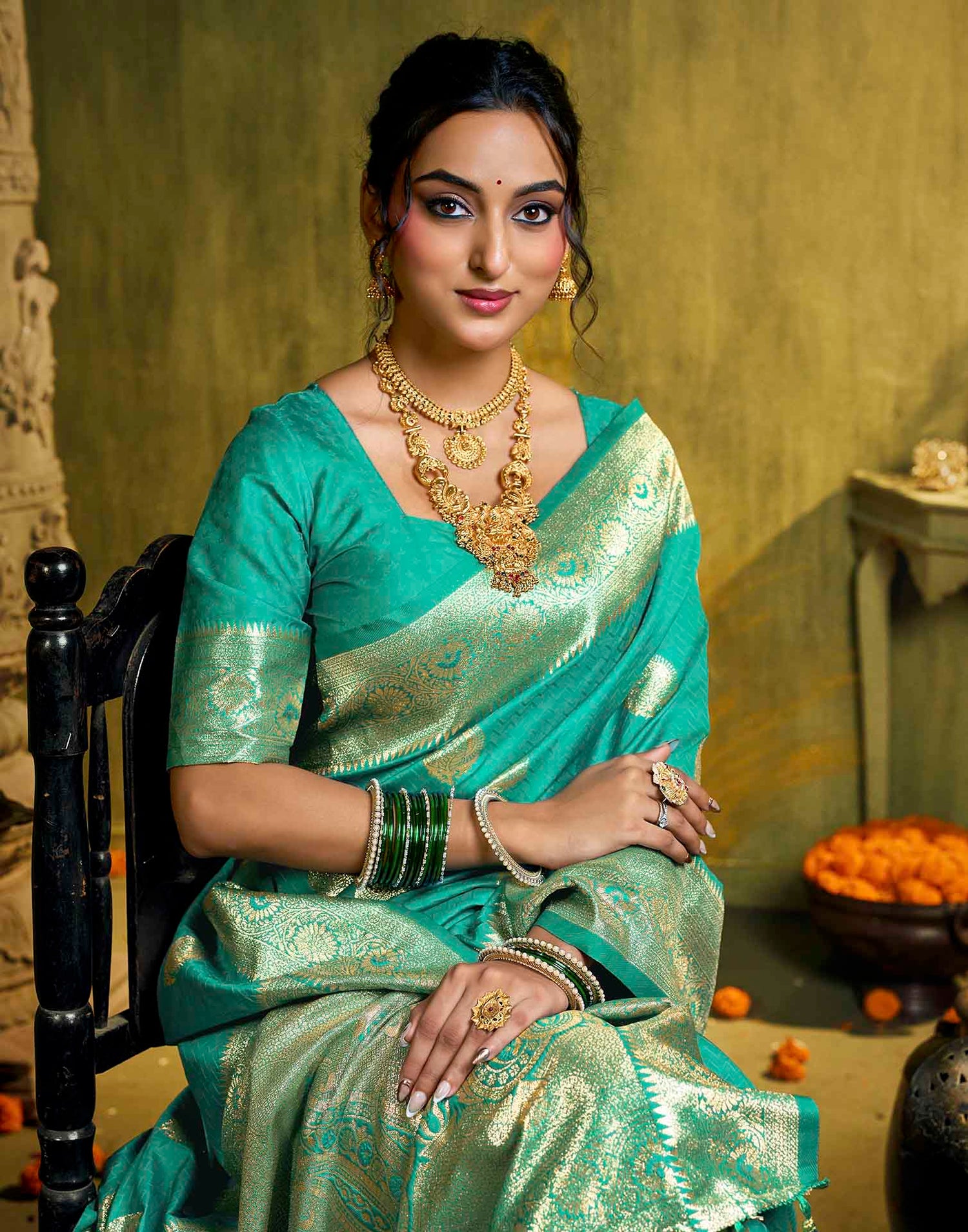 Rama Blue Silk Woven Banarasi Saree