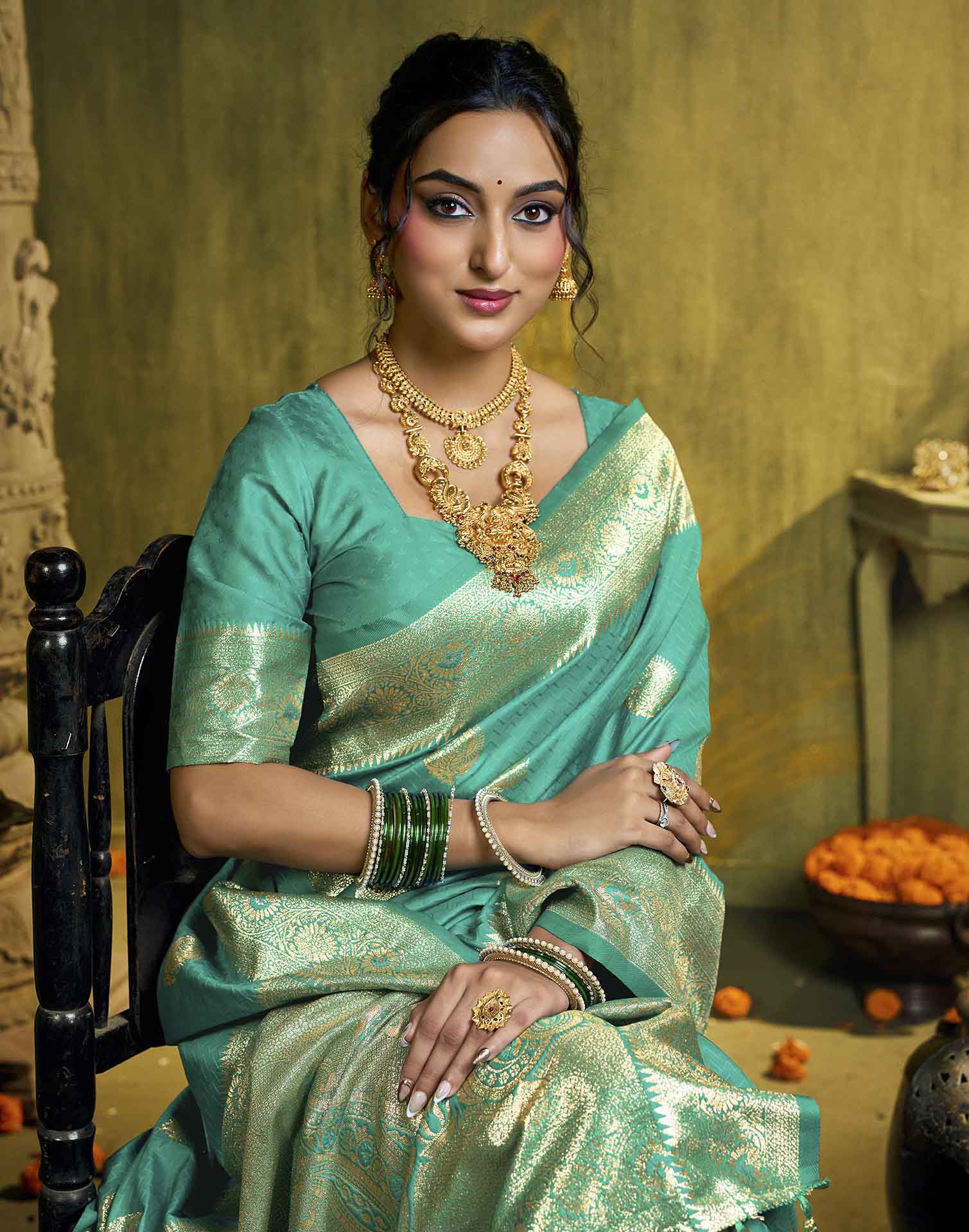 Rama Blue Silk Woven Banarasi Saree